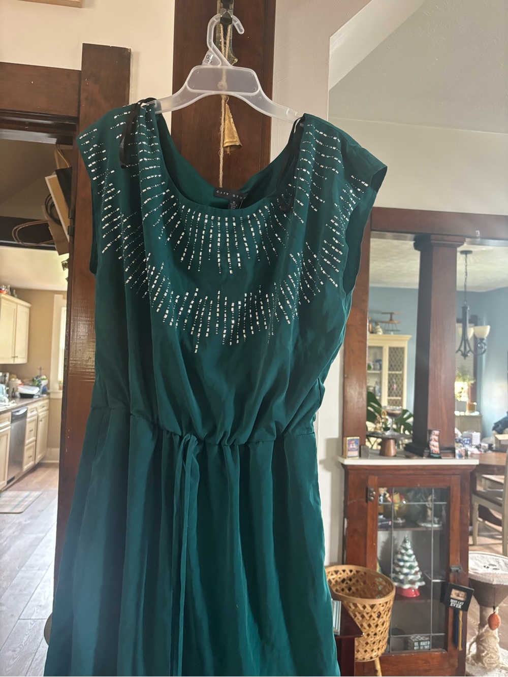 City Studio Teal Beaded Cap-Sleeve Midi Dress